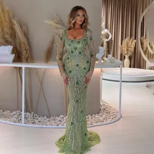 HELEN Luxury Long Sleeves Beaded Evening Dress