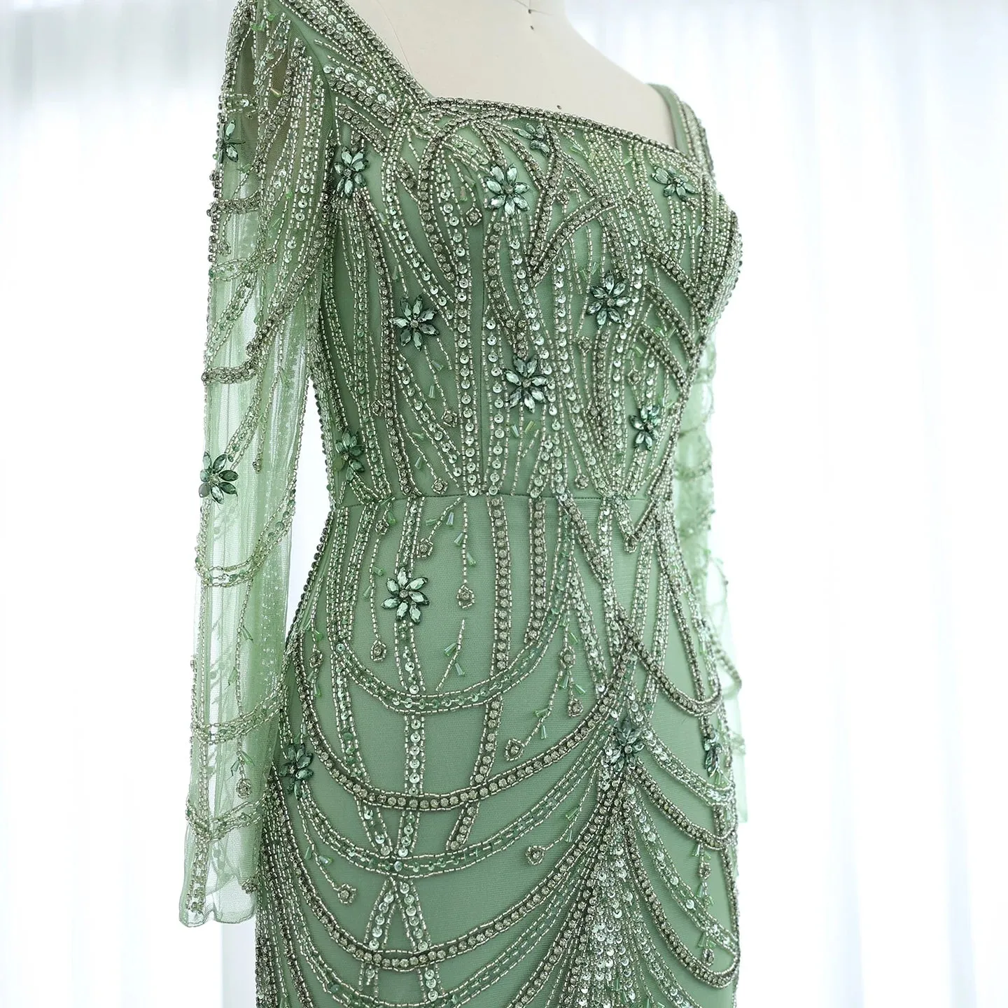 HELEN Luxury Long Sleeves Beaded Evening Dress