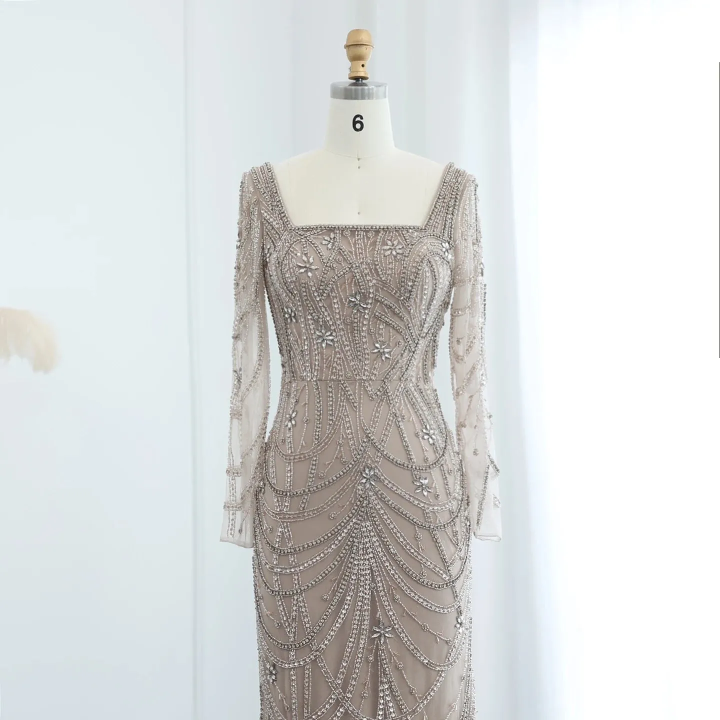 HELEN Luxury Long Sleeves Beaded Evening Dress
