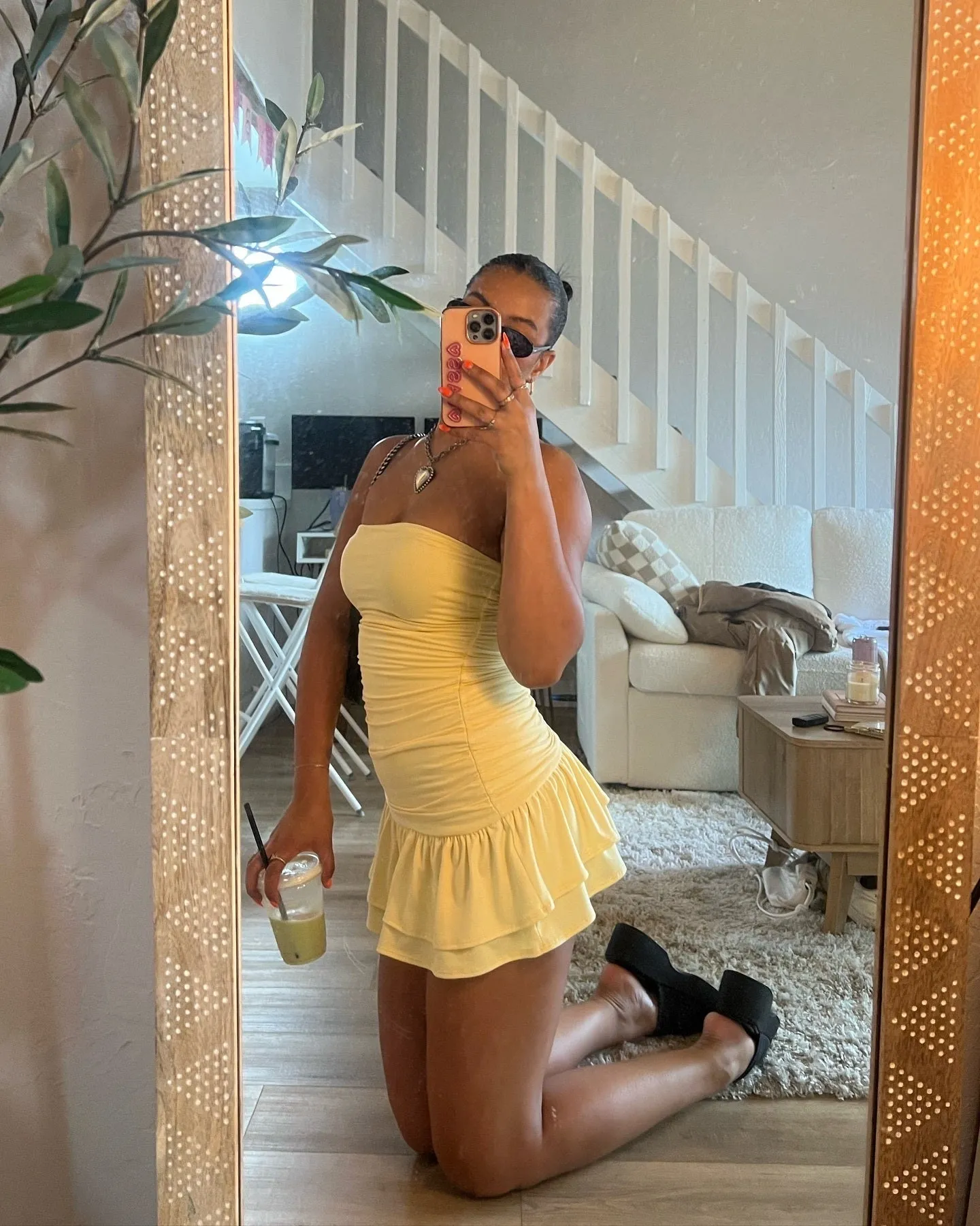 Here Comes The Sun Strapless Ruffled Mini Dress