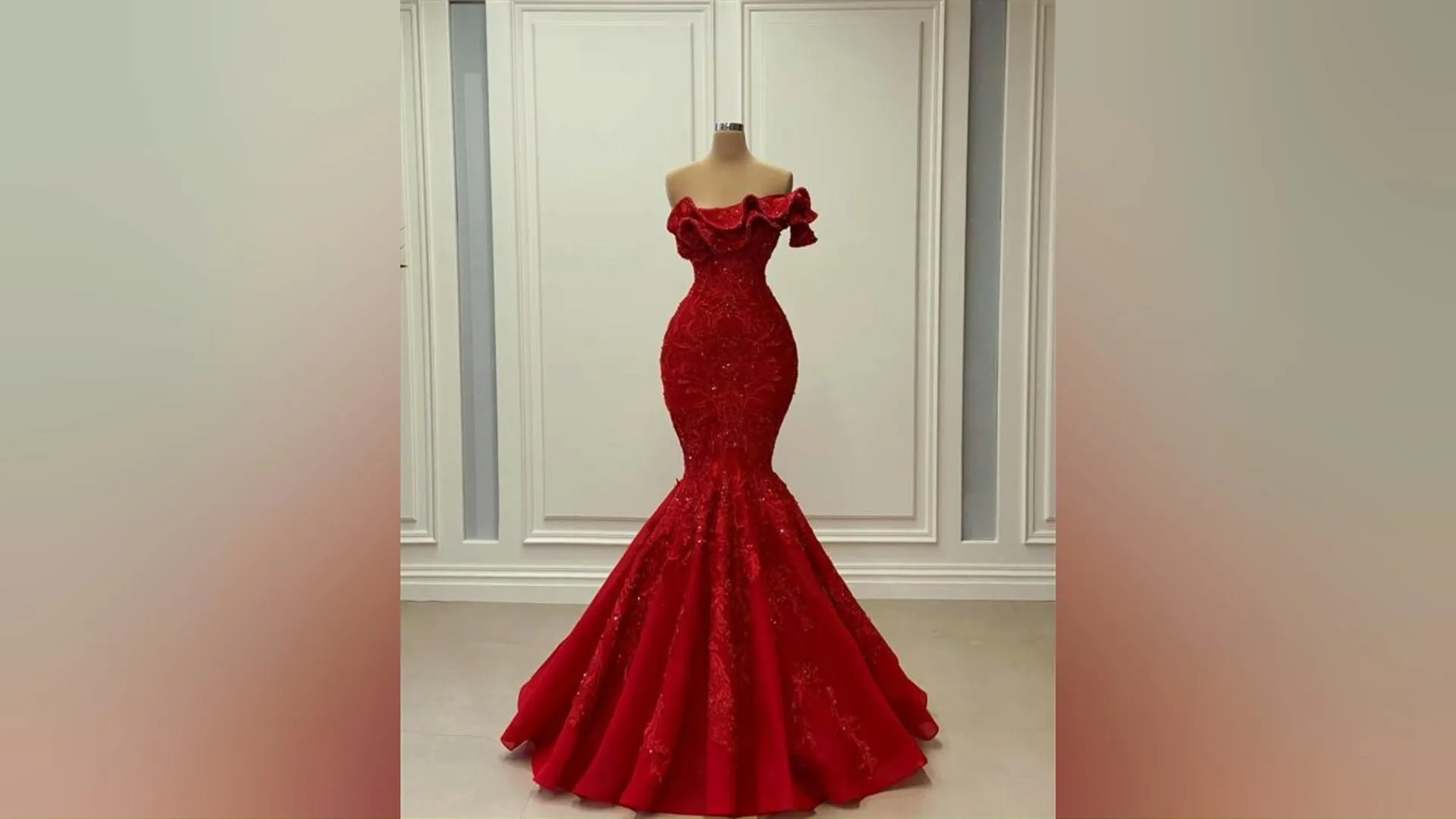 High Design Lady Party Dress Red Carpet Lace Sequins Bead Ruffles Sleeveless Elegant Mermaid Evening Dress