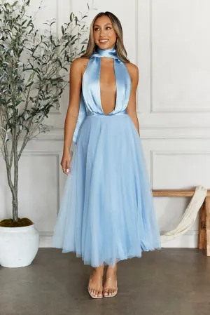 Highest Level Satin Tulle Midi Dress Blue