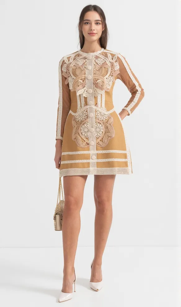 hollow lace peplum mini dress in yellow