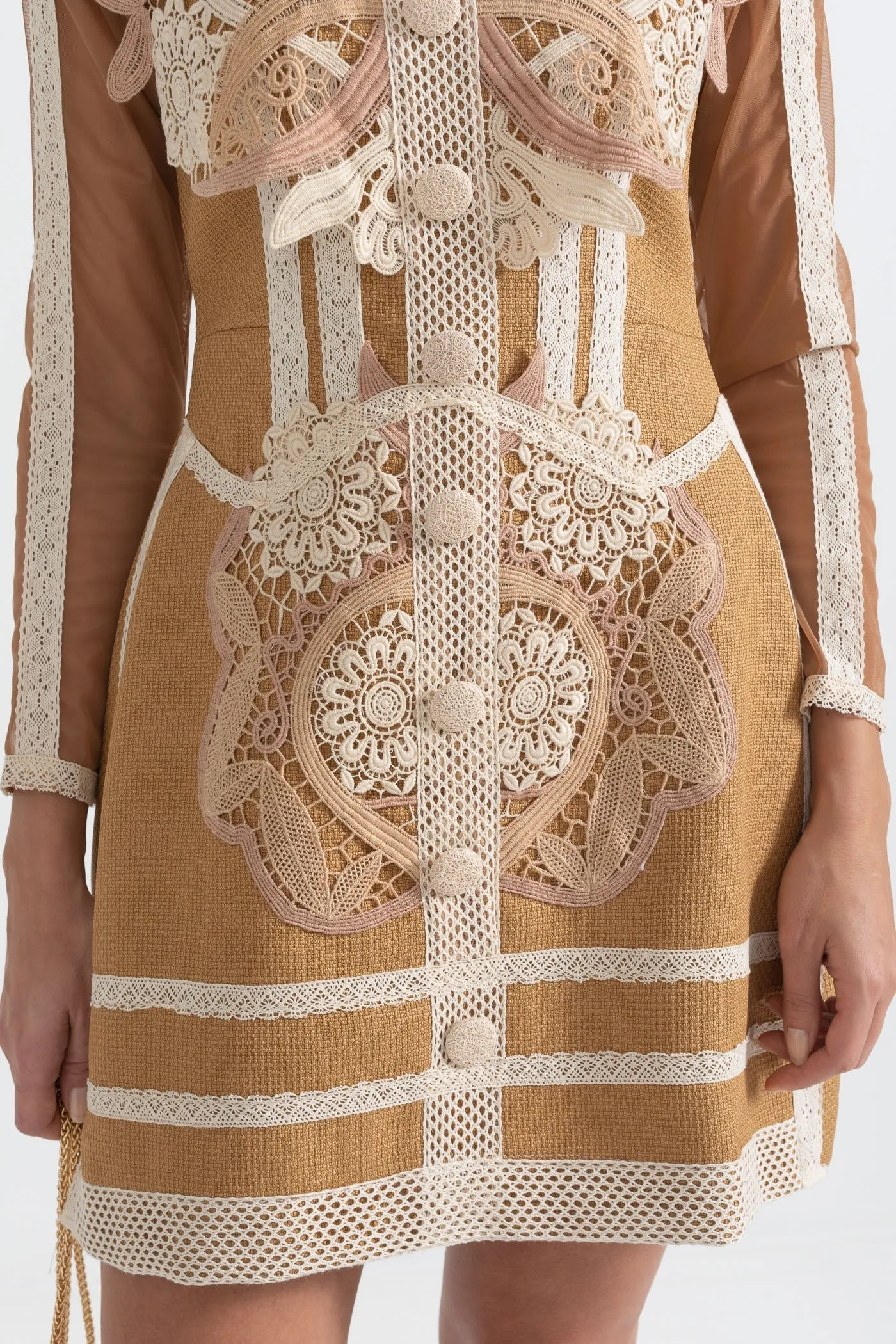 hollow lace peplum mini dress in yellow