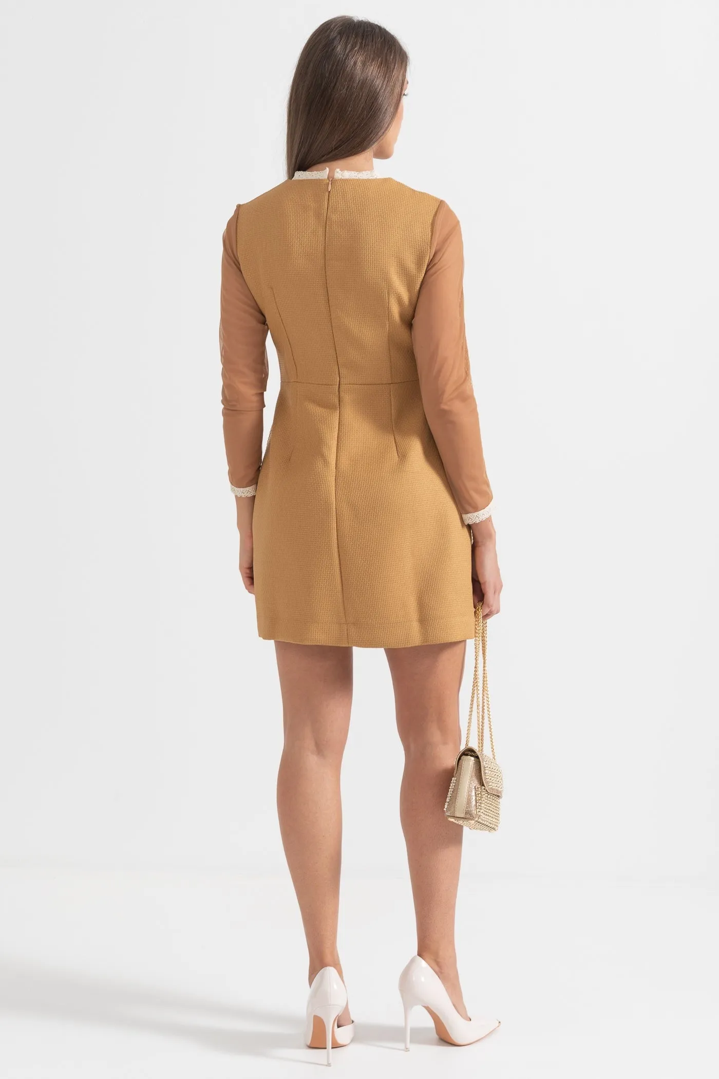 hollow lace peplum mini dress in yellow