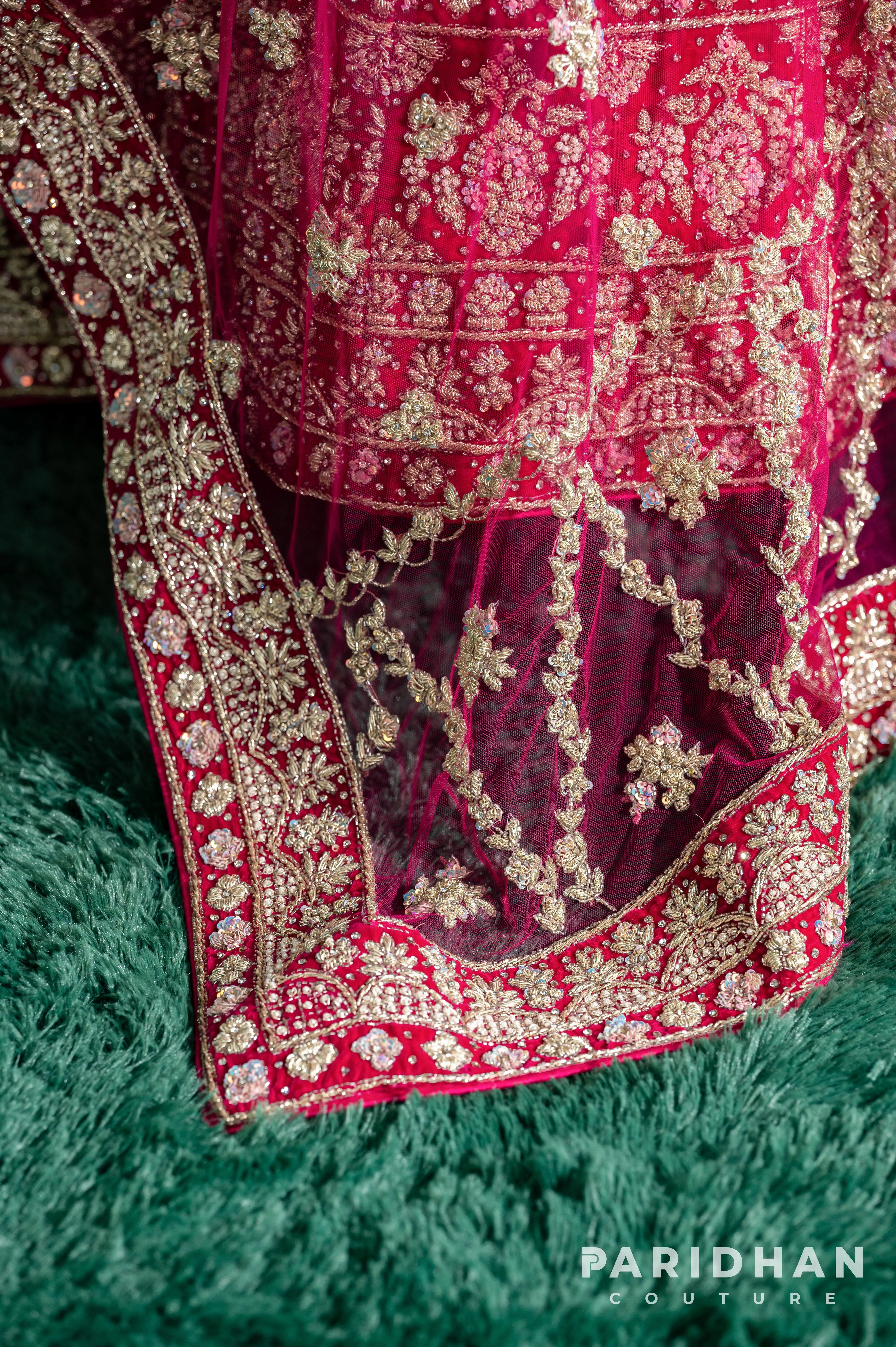 Hot Pink Zardozi Designer Wedding Lehenga