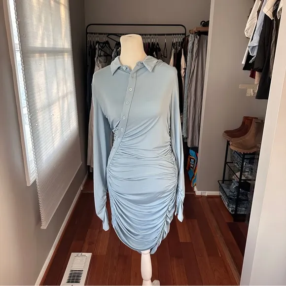 House of CB | Deana Mini Shirt Dress | Powder Blue | Large