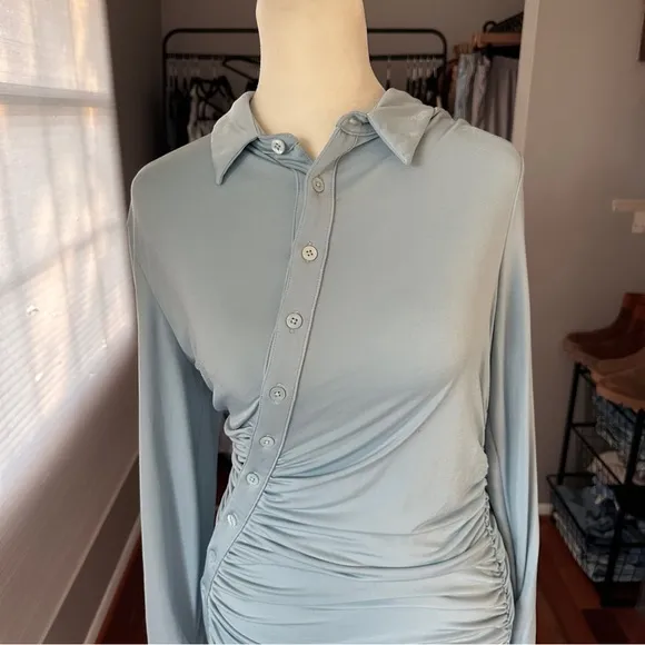 House of CB | Deana Mini Shirt Dress | Powder Blue | Large