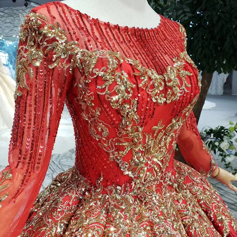 HTL218 Red Elegant Long Sleeve Muslim Women Evening Party Dress
