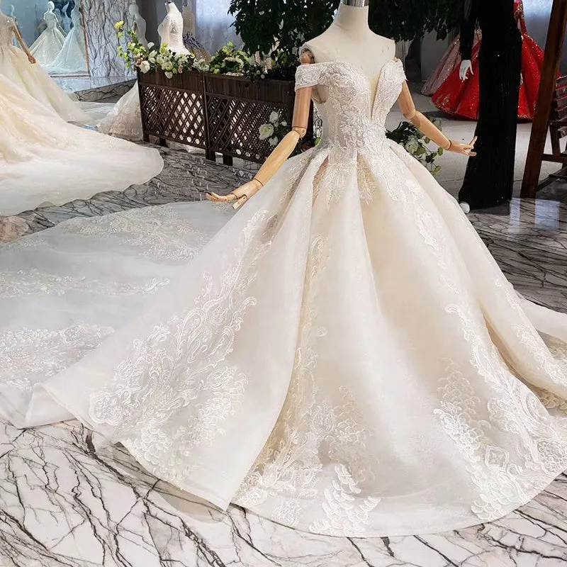 HTL224 Organza Fabric Off The Shoulder Women Wedding Dress Ball Gown