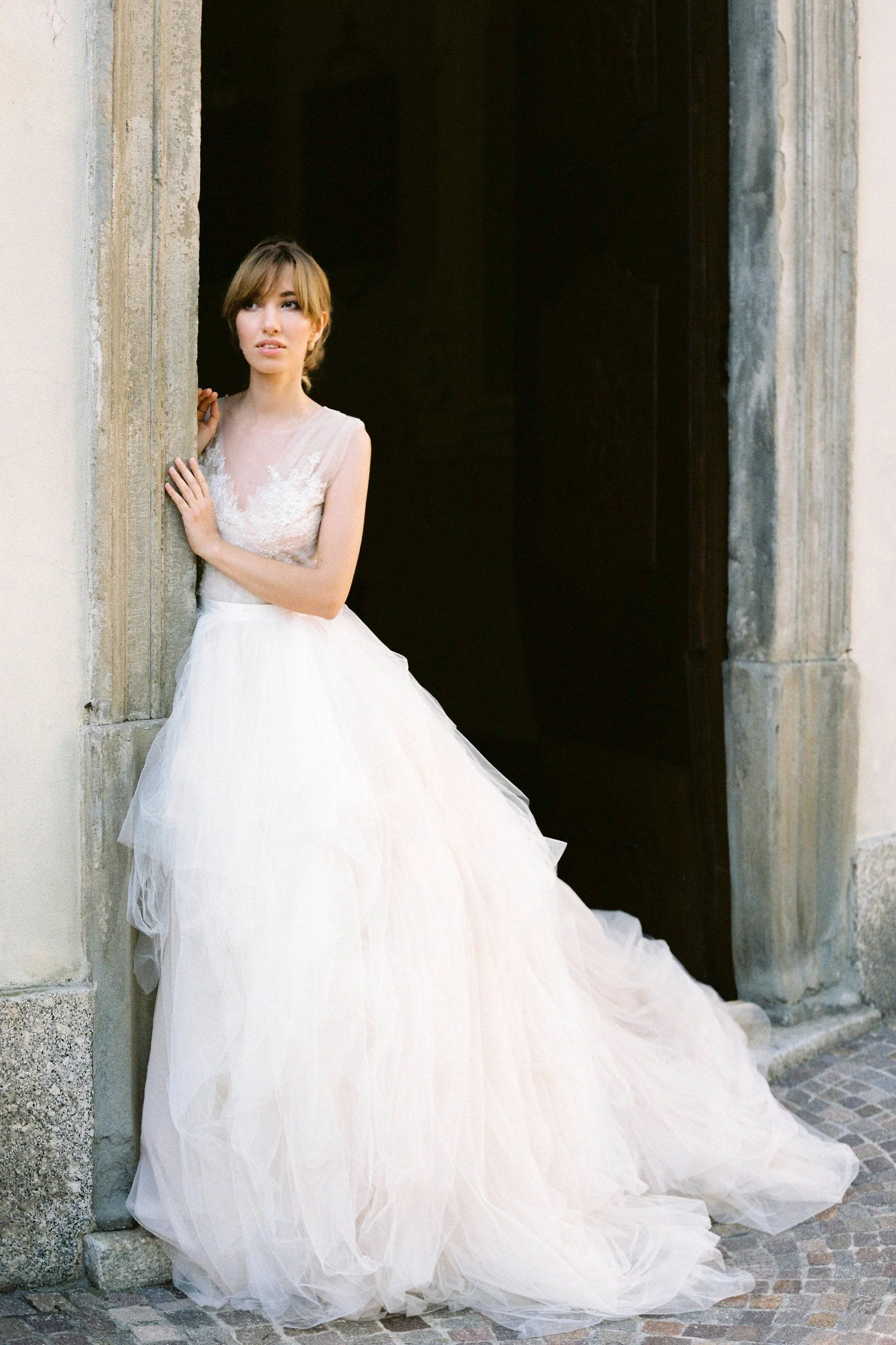 Illusion Bodice Lace Ball Gown Wedding Dress Tulle Skirt