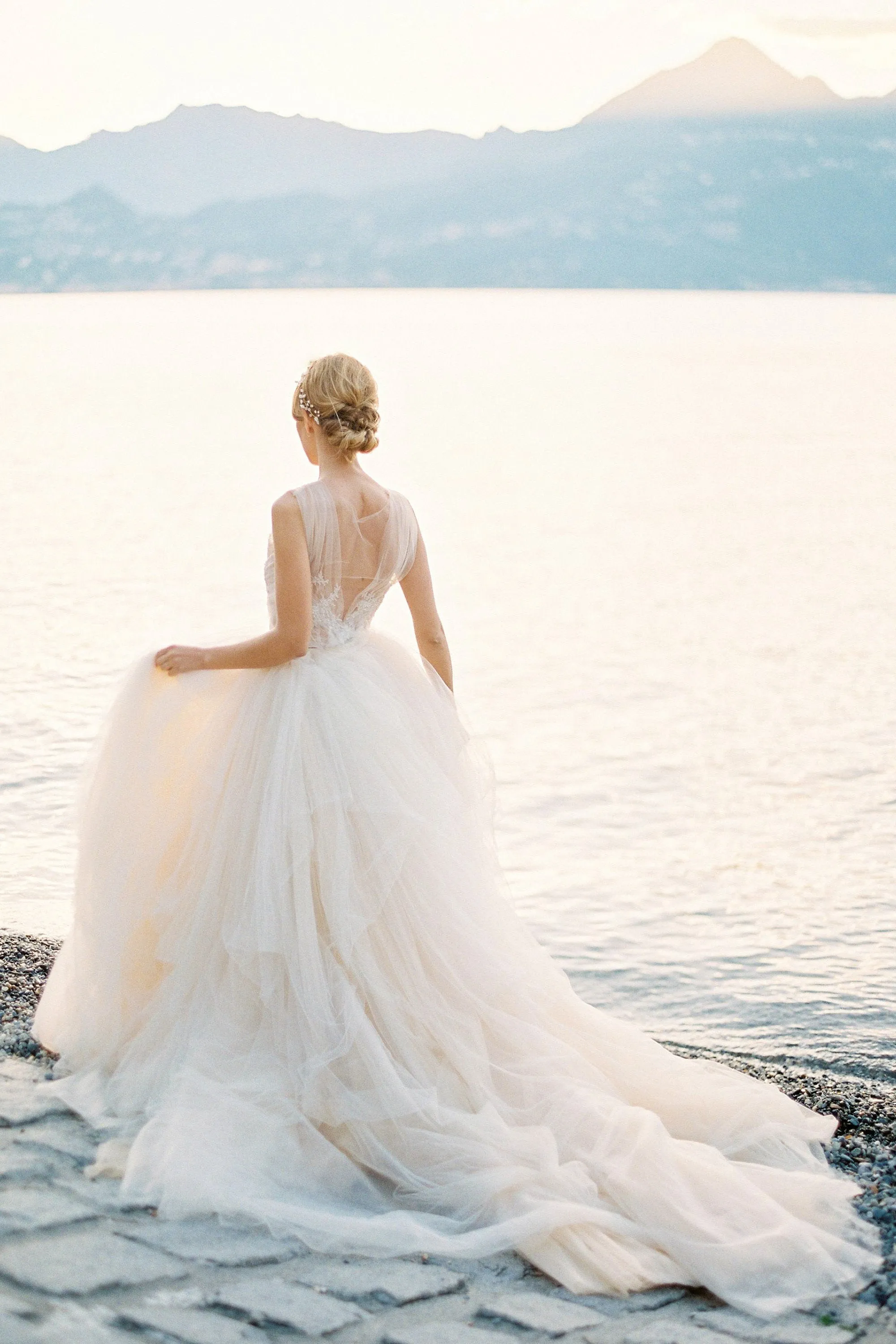 Illusion Bodice Lace Ball Gown Wedding Dress Tulle Skirt