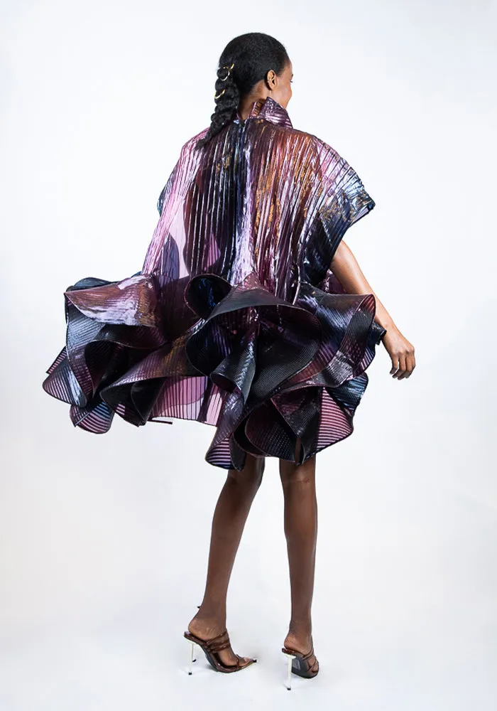 Iridescent Pleated Ruffled Mini Dress