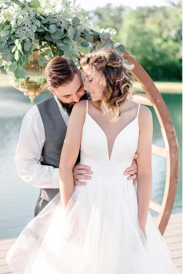 Ivory A-line Tulle Spaghetti Straps Simple Wedding Dresses, Bridal Gown, MW707