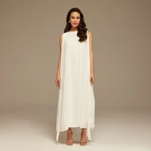 Ivory Pleated cape  Sleeveless Crepe dress