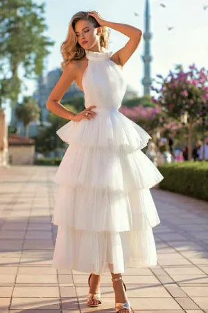 Ivory Tulle Wedding Dresses with Tiered Skirt