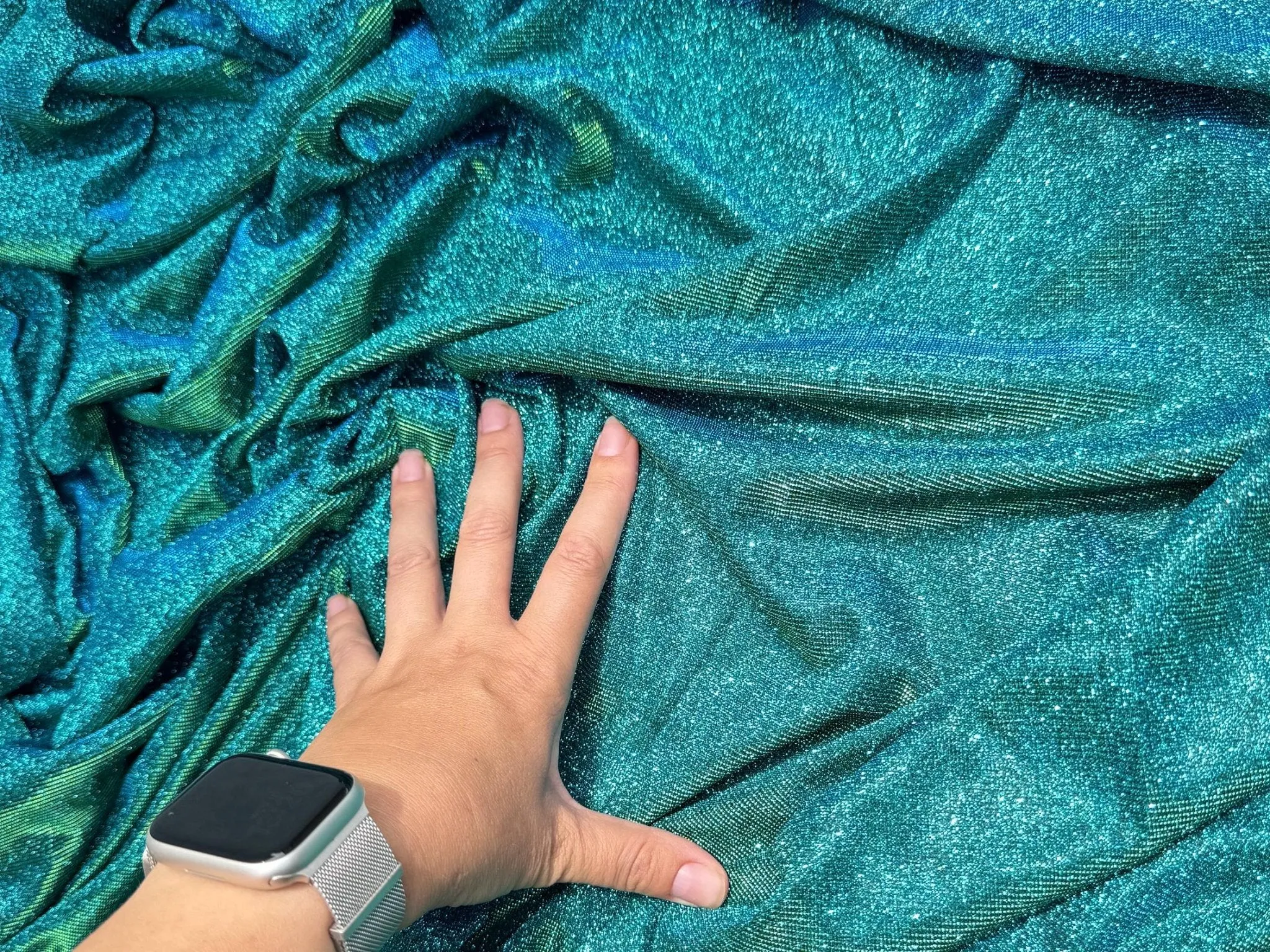 Jade Lurex Foam Glitter Knit Fabric