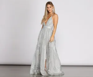 Janica Plunging Stylish Glitter A-Line Dress