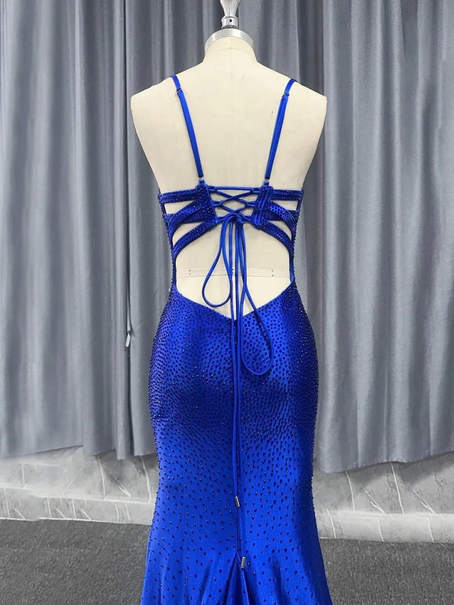 Janiyah |Mermaid V Neck Beaded Jersey Prom Dress with Slit