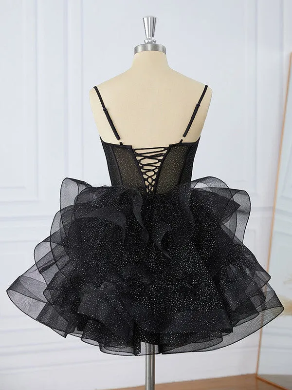 JazzHer Cute Ball Gown Spaghetti Straps Tulle Short Homecoming Dress Birthday Dresses (PRE-ORDER)