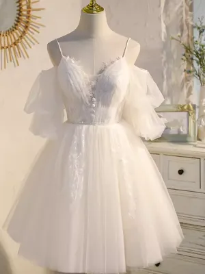 JazzHer Elegant Ball Gown Straps Tulle Party Dress White Homecoming Dresses (PRE-ORDER)