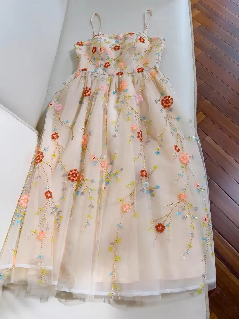 JazzHer Fairytale A line Spagetti Straps Champagne Beads Tulle Homecoming Dress Birthday Dresses (PRE-ORDER)