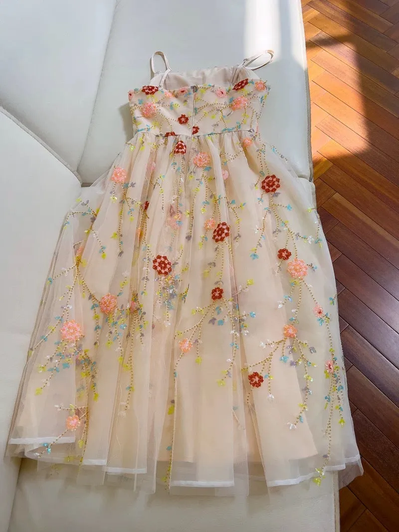 JazzHer Fairytale A line Spagetti Straps Champagne Beads Tulle Homecoming Dress Birthday Dresses (PRE-ORDER)