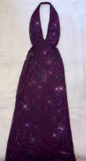 JazzHer Pretty A Line Halter Sleeveless Grape Beads Long Prom Dress Evening Dresses (PRE-ORDER)