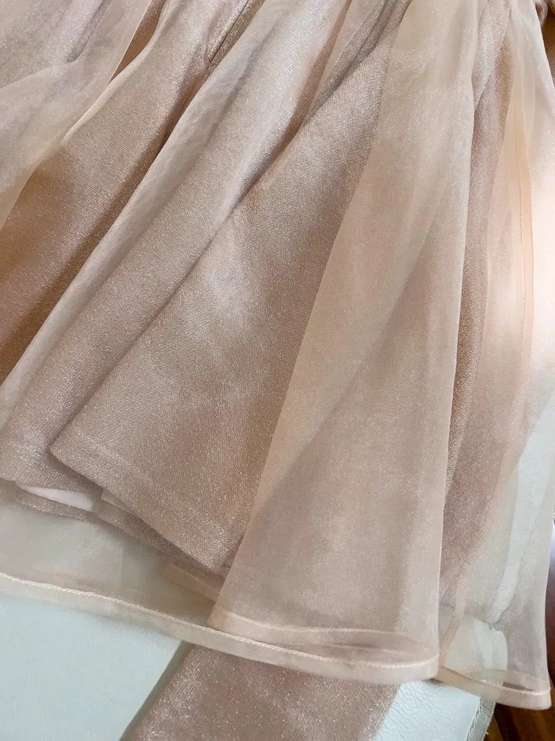 JazzHer Pretty A Line Strapless Champagne Tulle Homecoming Dresses Birthday Outfits With Ruffles (PRE-ORDER)