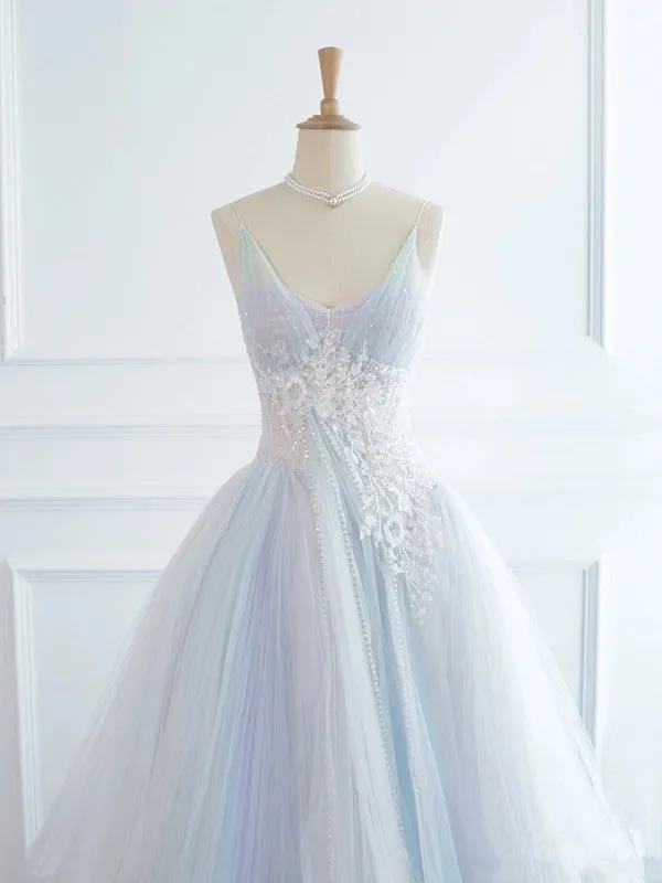 JazzHer Pretty Ball Gown Spaghetti Straps Tulle Long Prom Dresses Party Gown Evening Dress (PRE-ORDER)