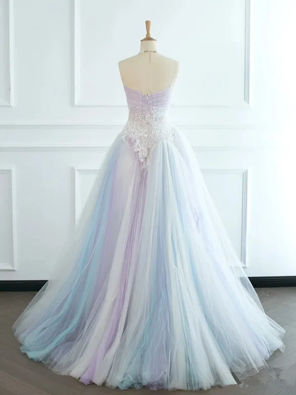 JazzHer Pretty Ball Gown Spaghetti Straps Tulle Long Prom Dresses Party Gown Evening Dress (PRE-ORDER)