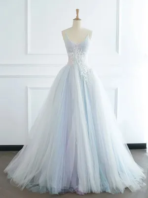 JazzHer Pretty Ball Gown Spaghetti Straps Tulle Long Prom Dresses Party Gown Evening Dress (PRE-ORDER)