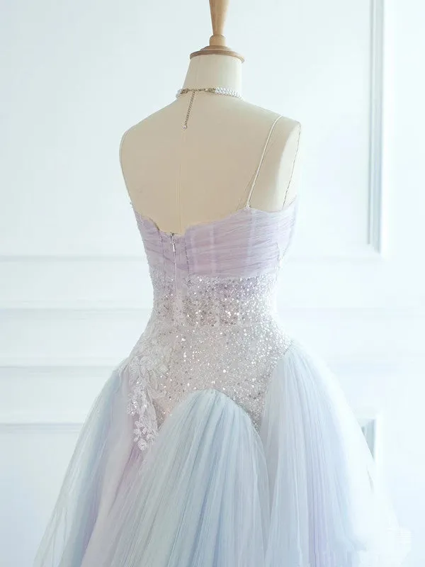 JazzHer Pretty Ball Gown Spaghetti Straps Tulle Long Prom Dresses Party Gown Evening Dress (PRE-ORDER)