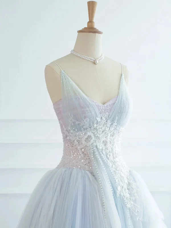 JazzHer Pretty Ball Gown Spaghetti Straps Tulle Long Prom Dresses Party Gown Evening Dress (PRE-ORDER)