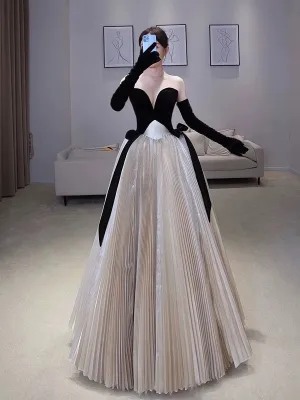 JazzHer Pretty Ball Gown Strapless Tulle Layers Long Champagne Ruffles Prom Dresses Sweet  Dresses With Gloves (PRE-ORDER)