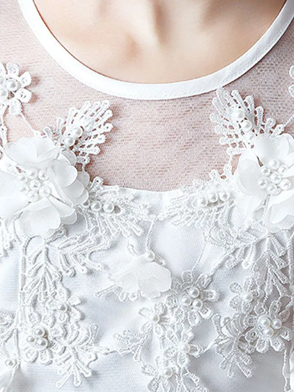 Jewel Neck Half Sleeves Bows Kids Party Dresses