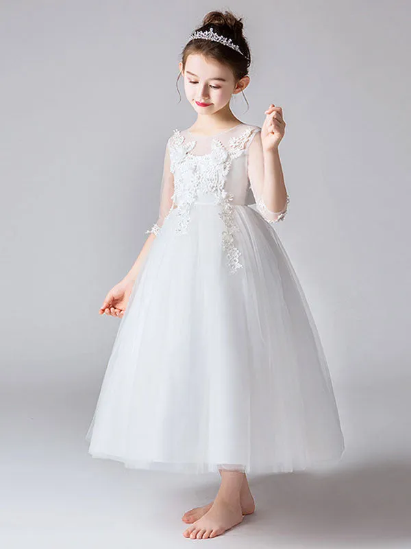 Jewel Neck Half Sleeves Bows Kids Party Dresses