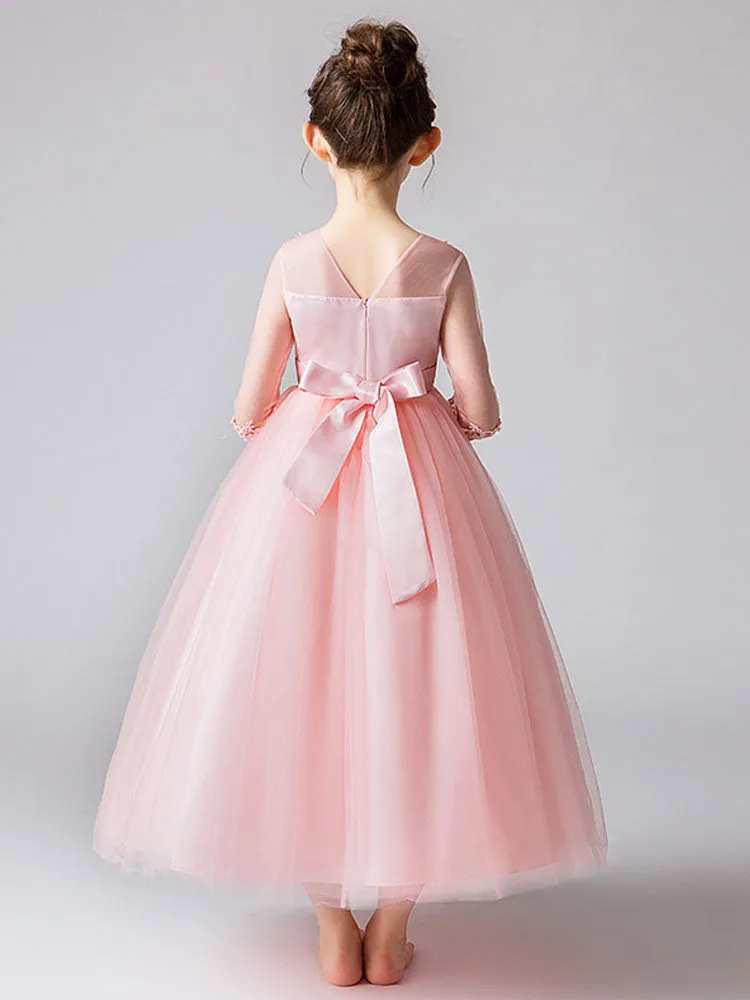 Jewel Neck Half Sleeves Bows Kids Party Dresses