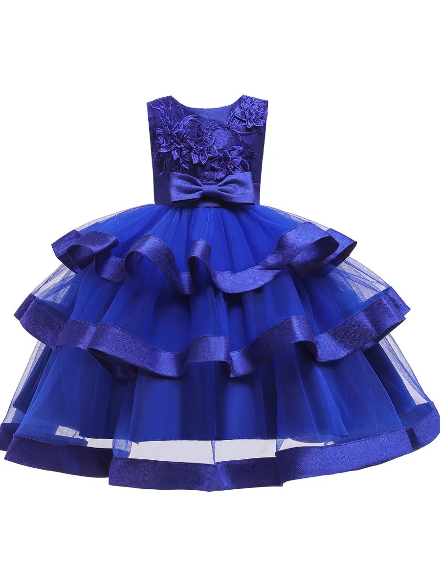Jewel Neck Polyester Cotton Sleeveless Short Princess Bows Formal Kids Pageant Dress