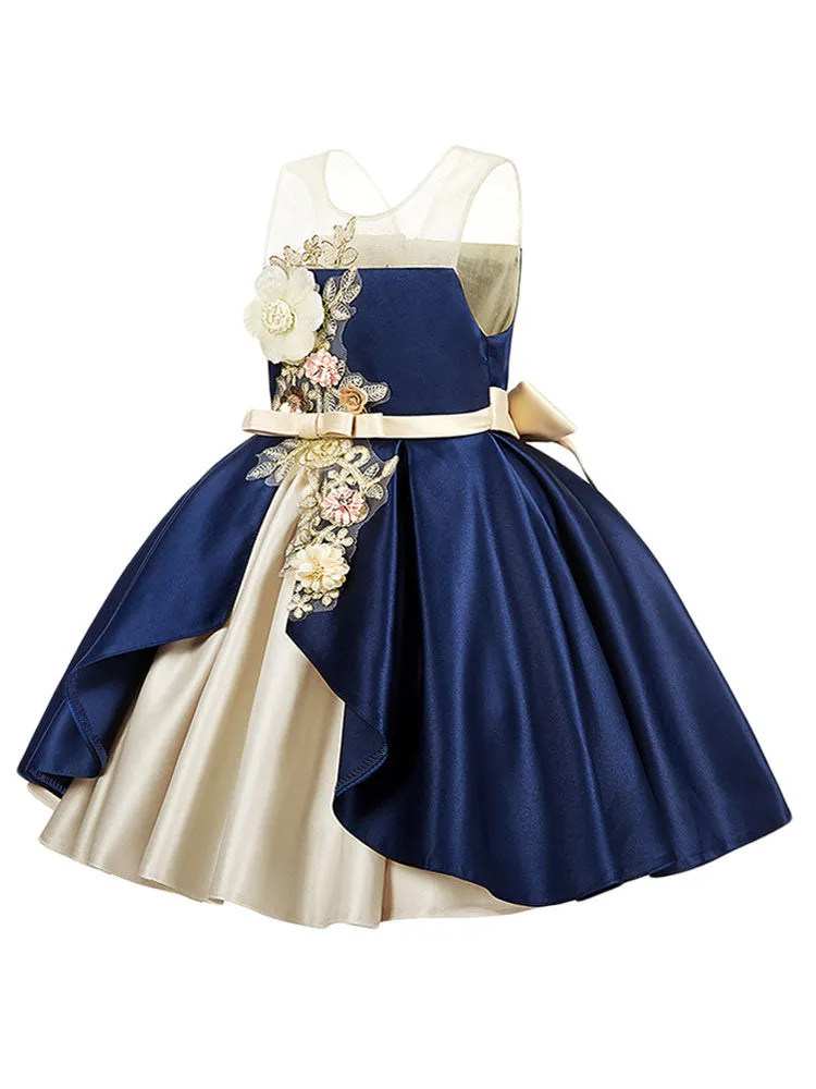 Jewel Neck Polyester Sleeveless Short Ball Gown Bows Kids Party Dresses
