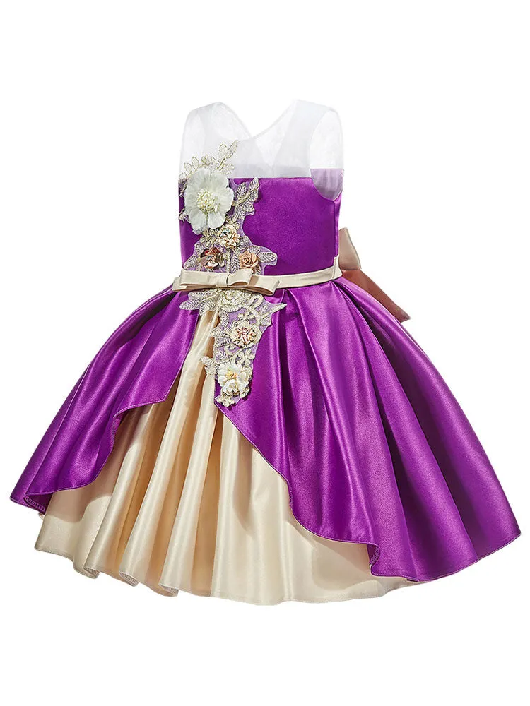 Jewel Neck Polyester Sleeveless Short Ball Gown Bows Kids Party Dresses