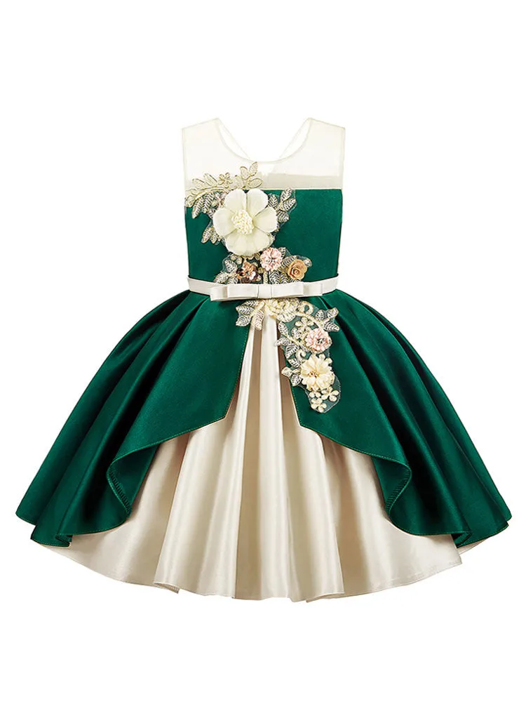 Jewel Neck Polyester Sleeveless Short Ball Gown Bows Kids Party Dresses