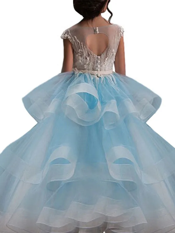 Jewel Neck Short Sleeves Applique Kids Social Pageant Dresses