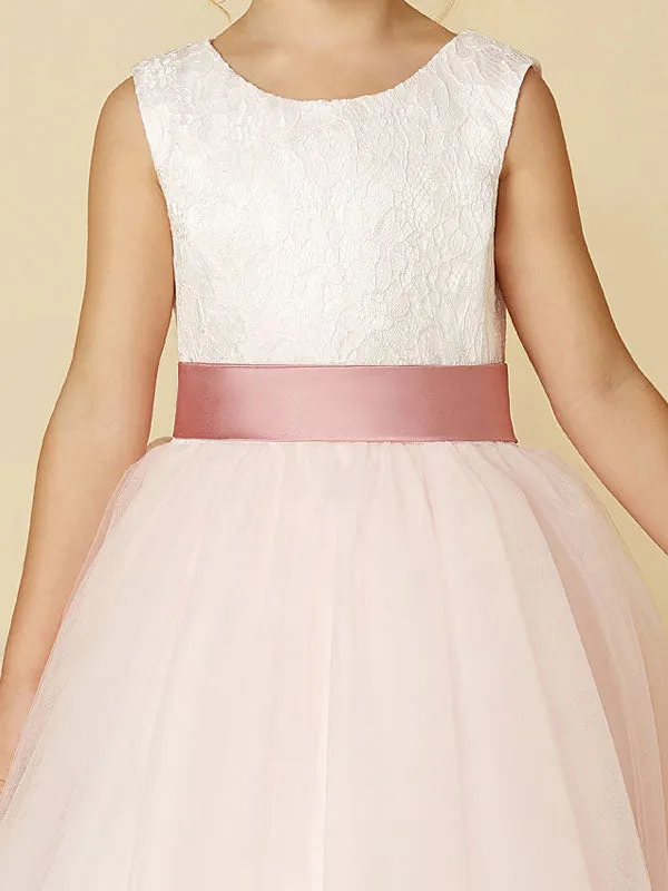 Jewel Neck Sleeveless Buttons Formal Ivory Kids Tulle Pageant Dresses