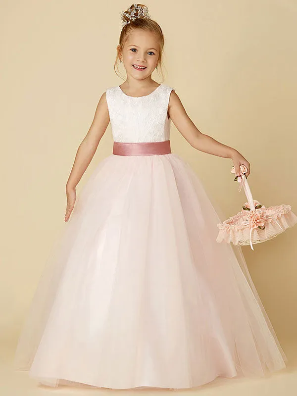 Jewel Neck Sleeveless Buttons Formal Ivory Kids Tulle Pageant Dresses
