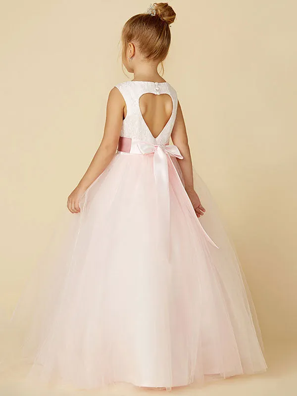 Jewel Neck Sleeveless Buttons Formal Ivory Kids Tulle Pageant Dresses
