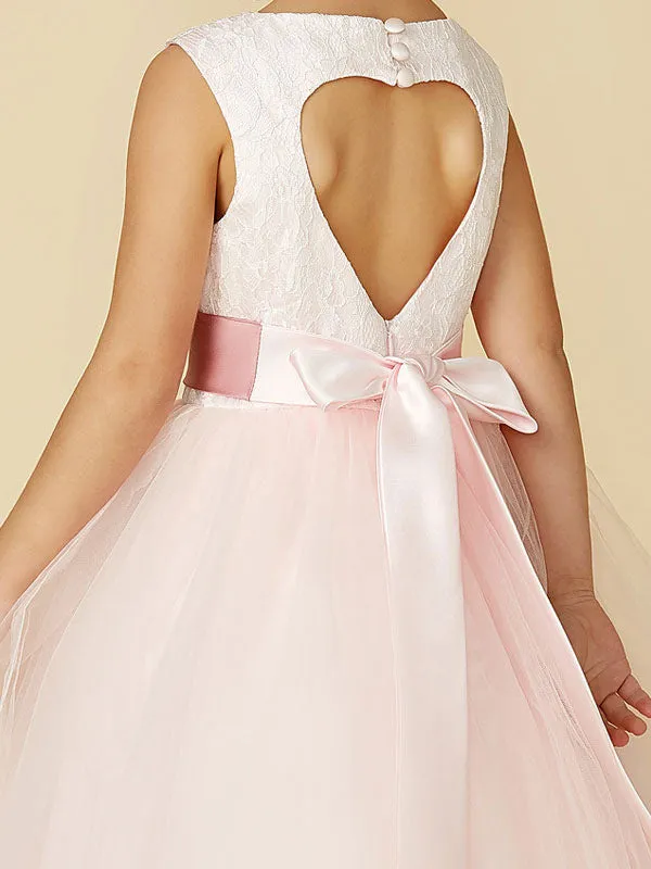 Jewel Neck Sleeveless Buttons Formal Ivory Kids Tulle Pageant Dresses