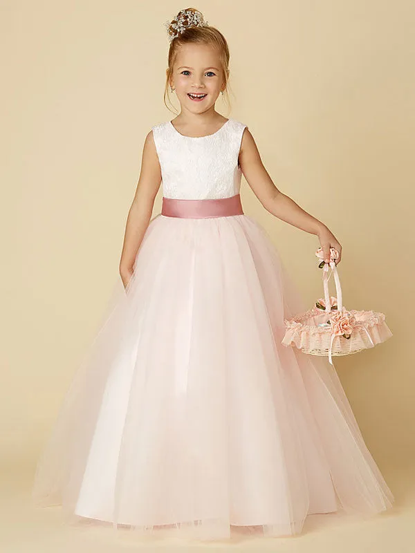 Jewel Neck Sleeveless Buttons Formal Ivory Kids Tulle Pageant Dresses