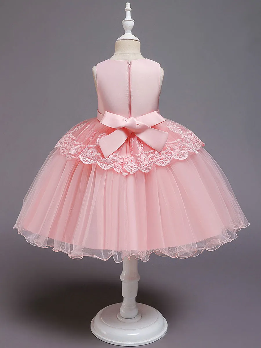 Jewel Neck Tulle Sleeveless Short Princess Bows Formal Kids Pageant flower girl dresses