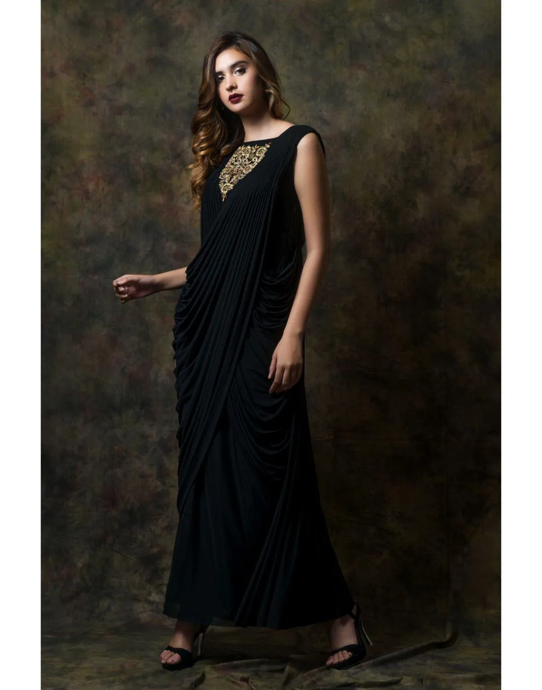 KAIRA's Black Georgette Drape Gowns for Rent
